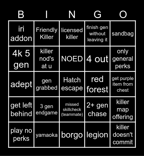 DBD Bingo Card