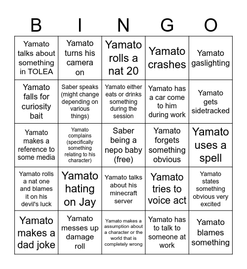 Yamato bingo card Bingo Card