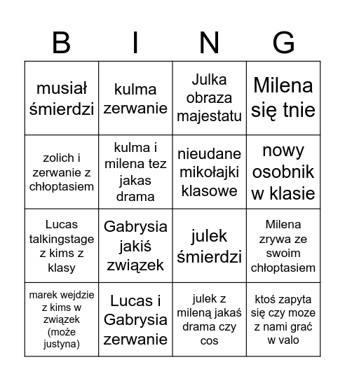 bingo klasy 3 Bingo Card
