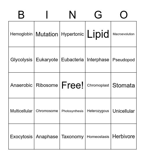 Language of Biology Bingo Card