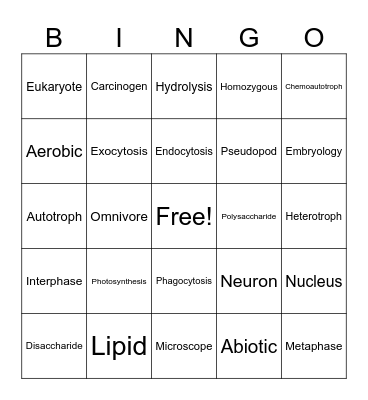 Language of Biology Bingo Card
