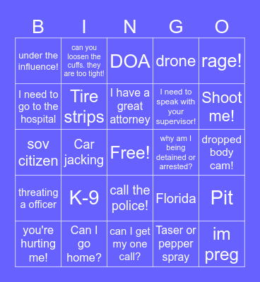 BODY CAM BINGO Card