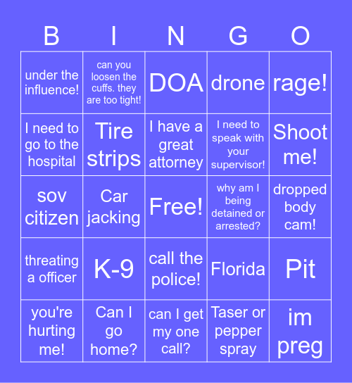 BODY CAM BINGO Card