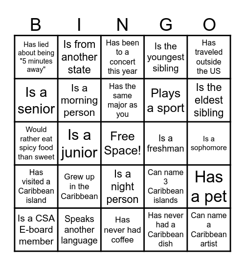 CSA "Find Someone Who" Bingo Card