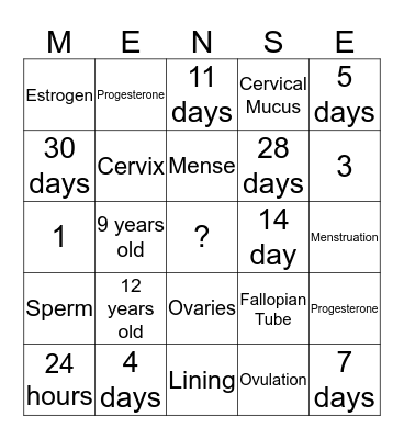 Got My Period! Bingo Card