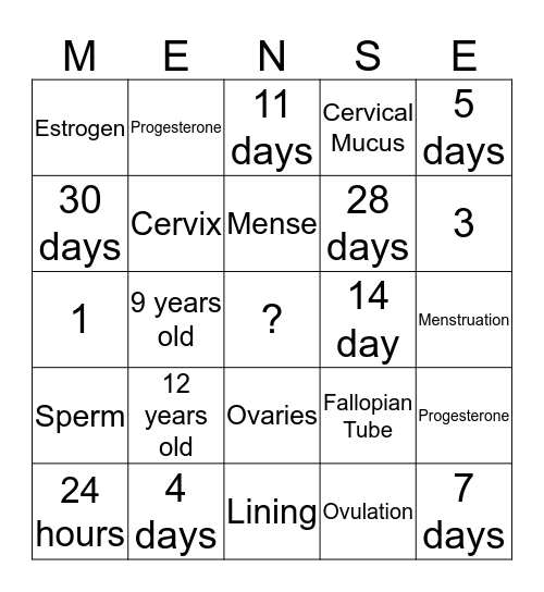 Got My Period! Bingo Card