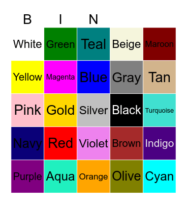Color Bingo! Bingo Card