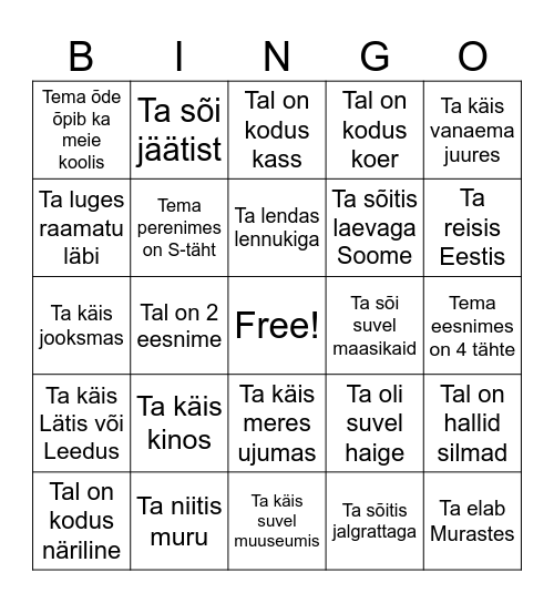 Suvine Bingo Card