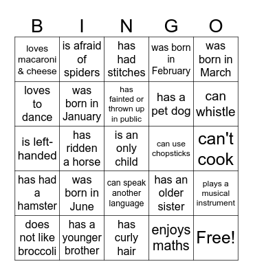 Human Bingo Card