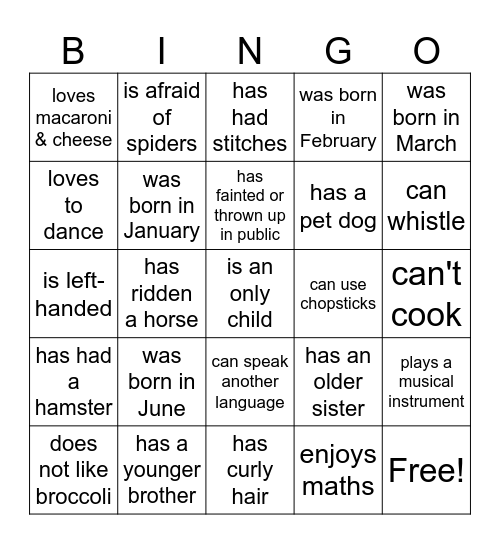 Human Bingo Card
