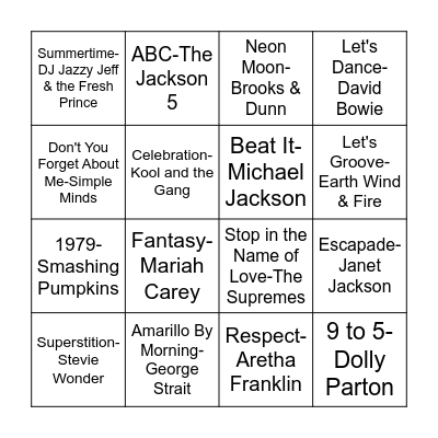 Music Bingo 50's-90's Bingo Card