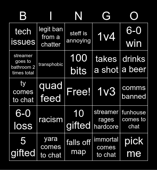 MW4 SND BINGO x STEFFYEVANS Bingo Card