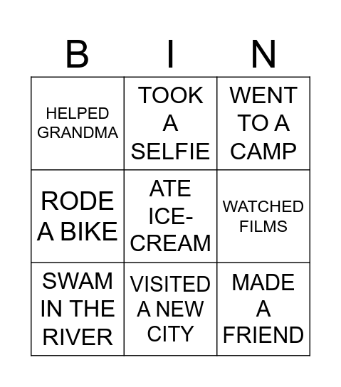 Untitled Bingo Card