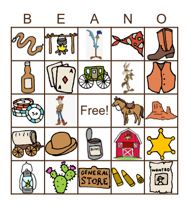 Wild West BEANO Bingo Card