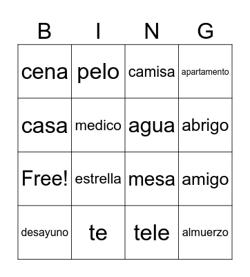 Spanish Bingo Card