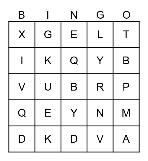Alphabet Bingo Card
