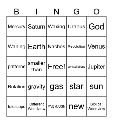 Solar System Bingo Card