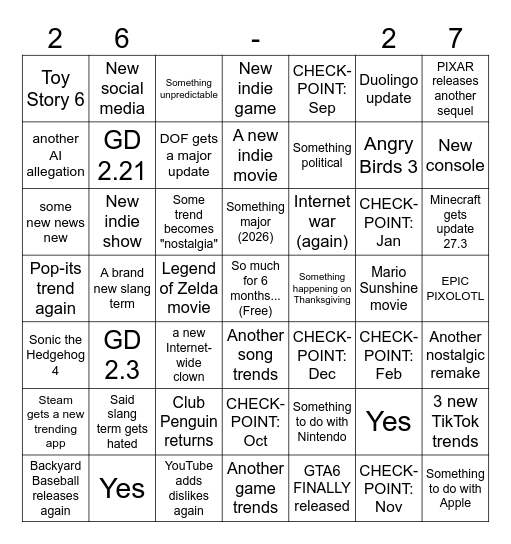 2026-2027 Staple Card Bingo Card