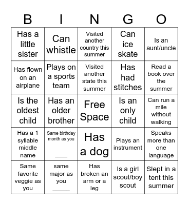 Connection Bingo Card