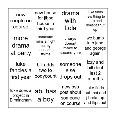 second year bingo Card