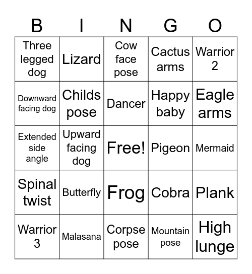 Namaste Bingo Card