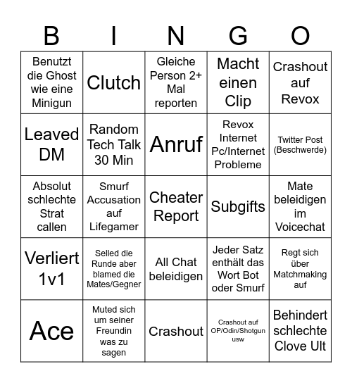 Scarface Stream Bingo Card