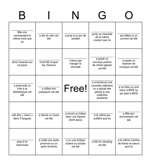 Trouve quelqu'un qui ... Bingo Card