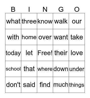 Power Words Bingo Card