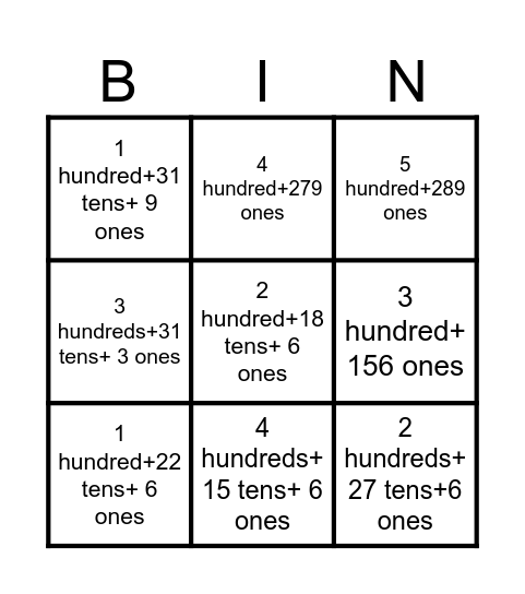 Decomposing/ Composing Place Value Bingo Card
