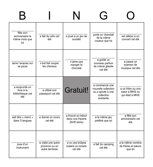 Trouve quelqu'un qui ... Bingo Card