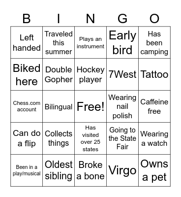 Section B Bingo Card