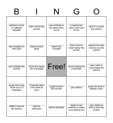 Find someone who ... Bingo Card