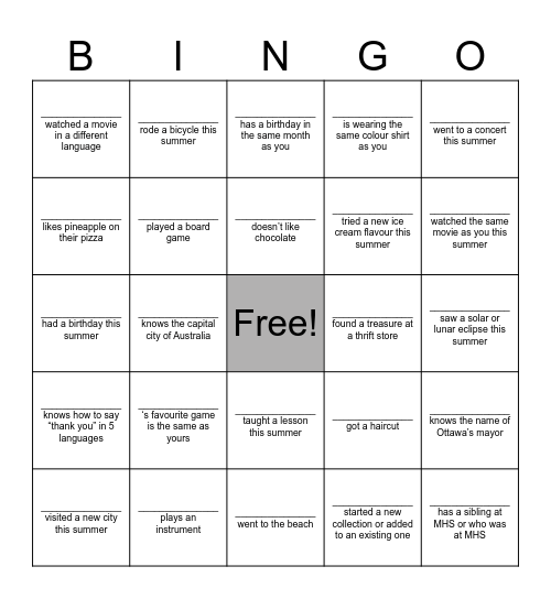 Find someone who ... Bingo Card