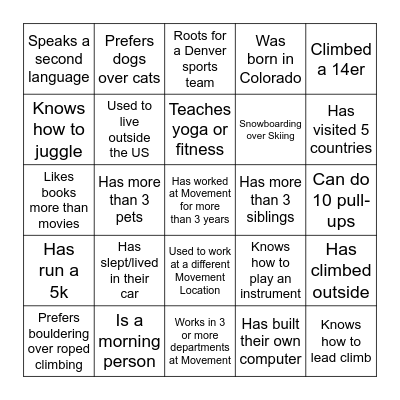 Get-to-Know-You Staff Bingo! Bingo Card