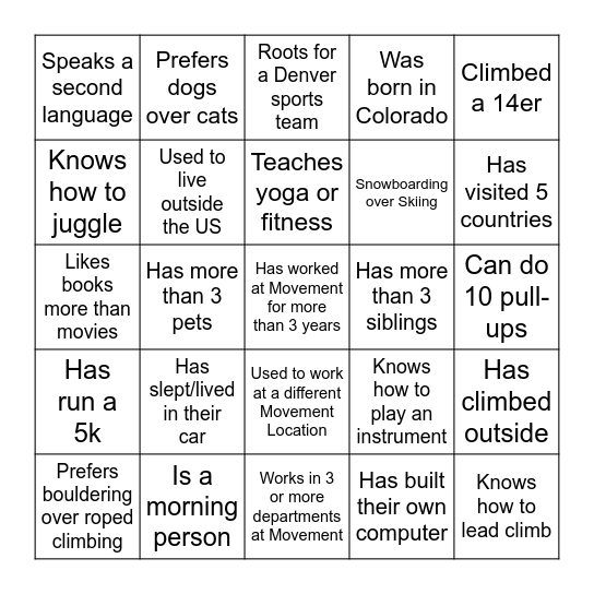 Get-to-Know-You Staff Bingo! Bingo Card