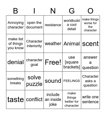 Have Fun Writing Bingo Card