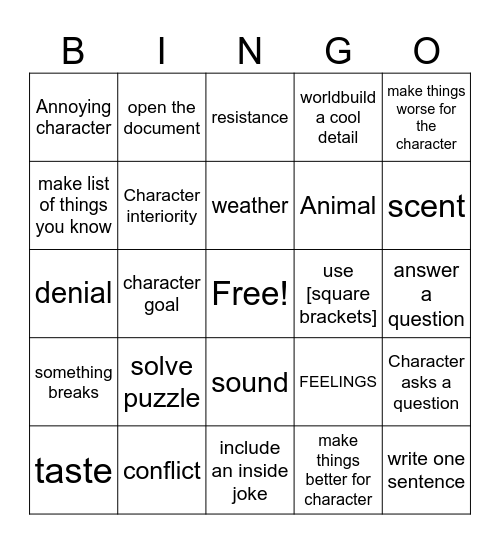 Have Fun Writing Bingo Card