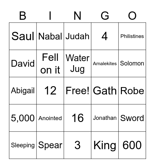 Saul Chases David Bingo Card
