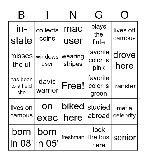 Ep Eta Rush Bingo Card