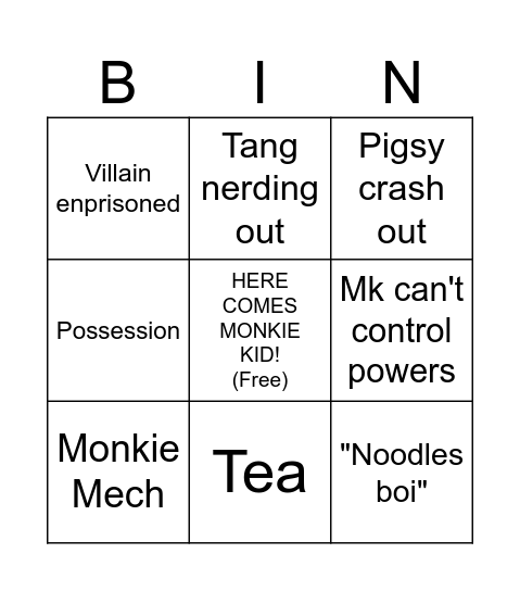 LMK bingo Card