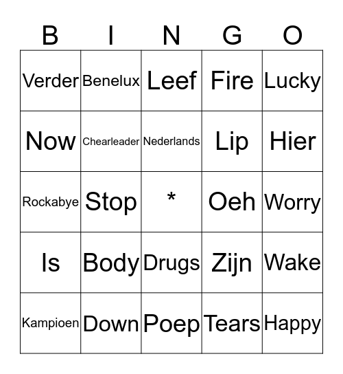 Muziek Bingo Card