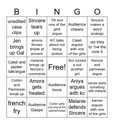 Love Island Bingo Card Bingo Card