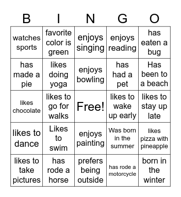 Get to know you - BINGO Card