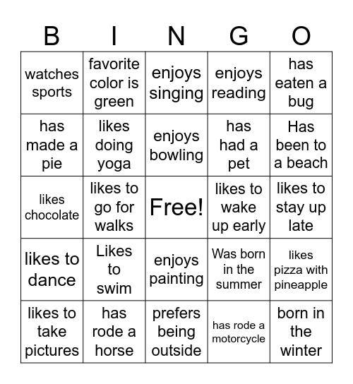 Get to know you - BINGO Card