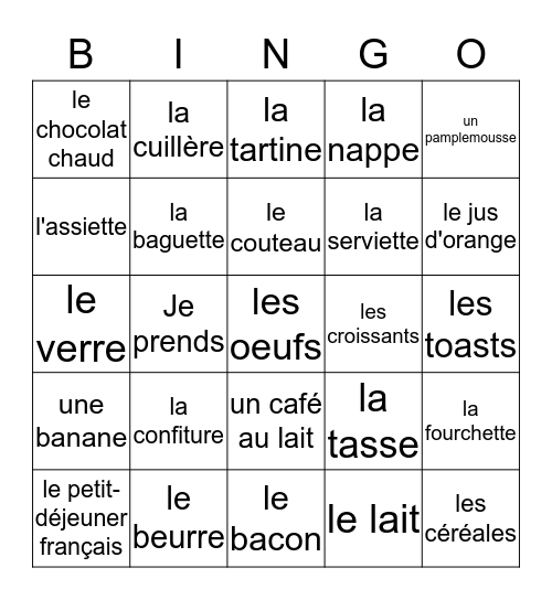 FR 1 - Chap 6 Voc 1  Bingo Card