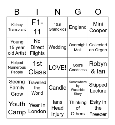 60th Wedding Anniversary Bingo Card