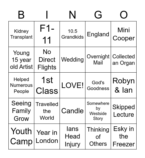 60th Wedding Anniversary Bingo Card
