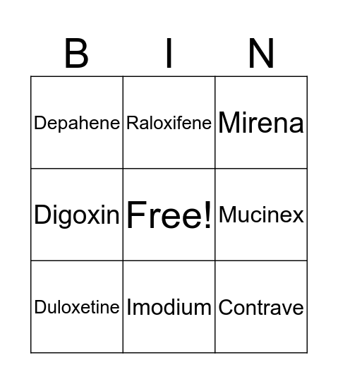 Drugged Up Bingo Card