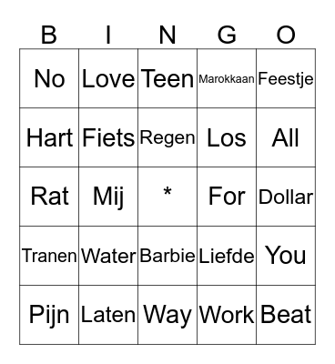Muziek Bingo Card