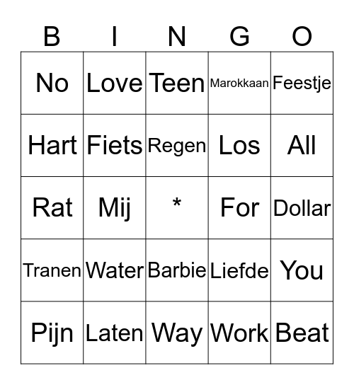Muziek Bingo Card